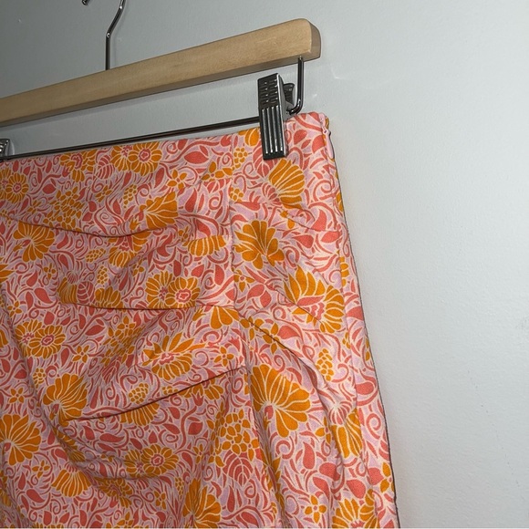 Zara Mini Skirt Women’s Size Medium Pink Orange Floral Linen High Waist Boho NWT - Picture 6 of 14